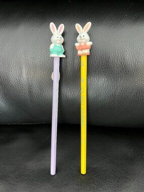 New! Lot of Two Vintage 1990s Russ Pencils with Bunny Toppers Easter